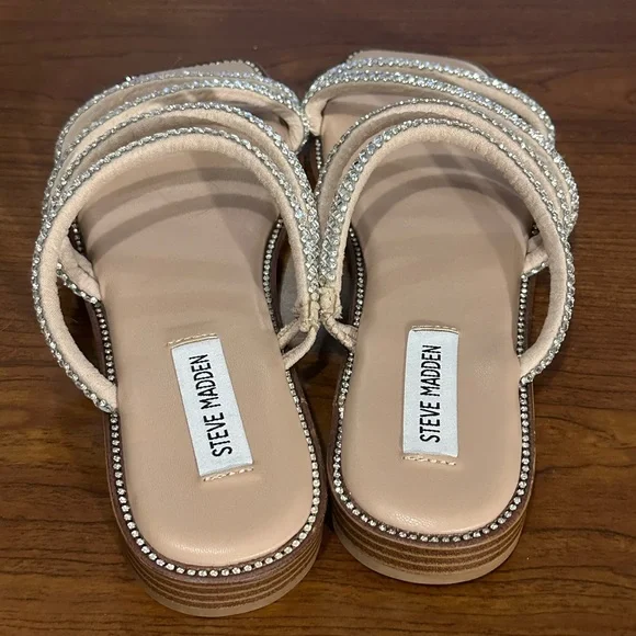 Steve Madden Starie Rhinestone Silver Strappy Square Toe Sandals Size 8.5 NWOT - Picture 7 of 9